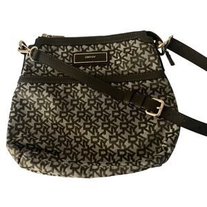 DKNY Signature Monogram Crossbody Bag Brown Canvas Leather Trim Y2k - Sample